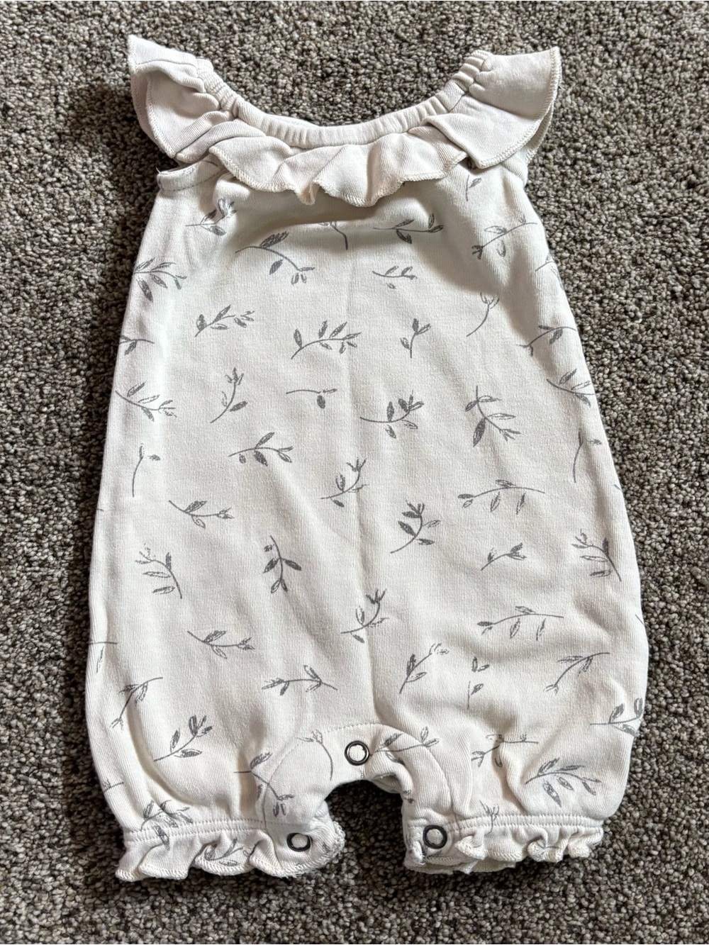 L'ovedbaby Cream Ruffle Neck Baby Romper with Subtle Gray Print